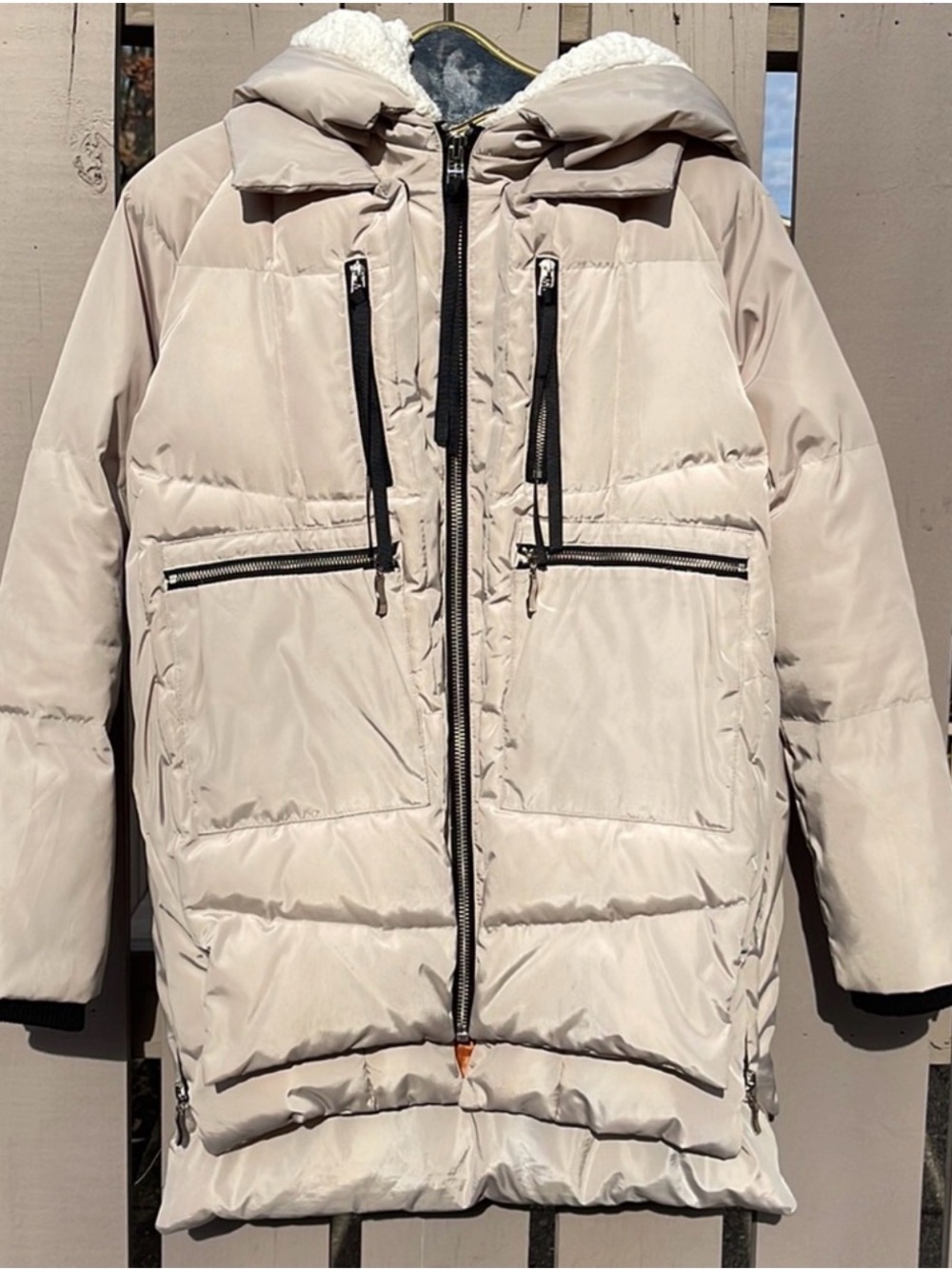 Women's Cream Puffer Coat with Hood